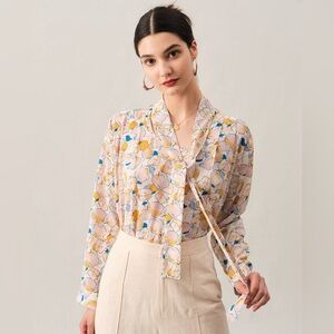 Rihoas The Fruit Print Tie Neck Blouse
